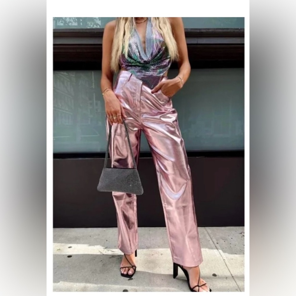 12th TRIBE Metallic Pink Straight Leg Pants NWT Medium